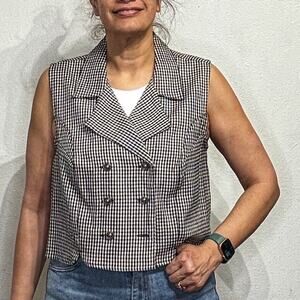 Rhythm Blue Black Gingham Vintage Western Vest Sz M